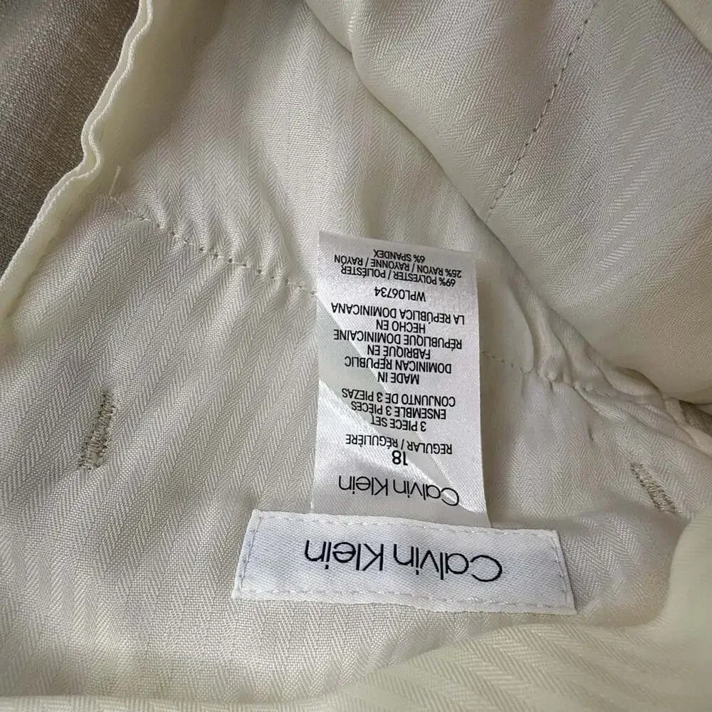 Calvin Klein Slim Fit Stretch 3-Piece Suit in Natural Linen